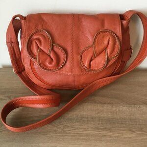 See by Chloe Crossbody Bag Orange Pebbled Leather with Zipper Ribbon Detail